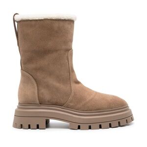 NEW Stuart Weitzman Boots Sz 8.5 Bedford Chill Shearling Tan Moto Suede Boots.